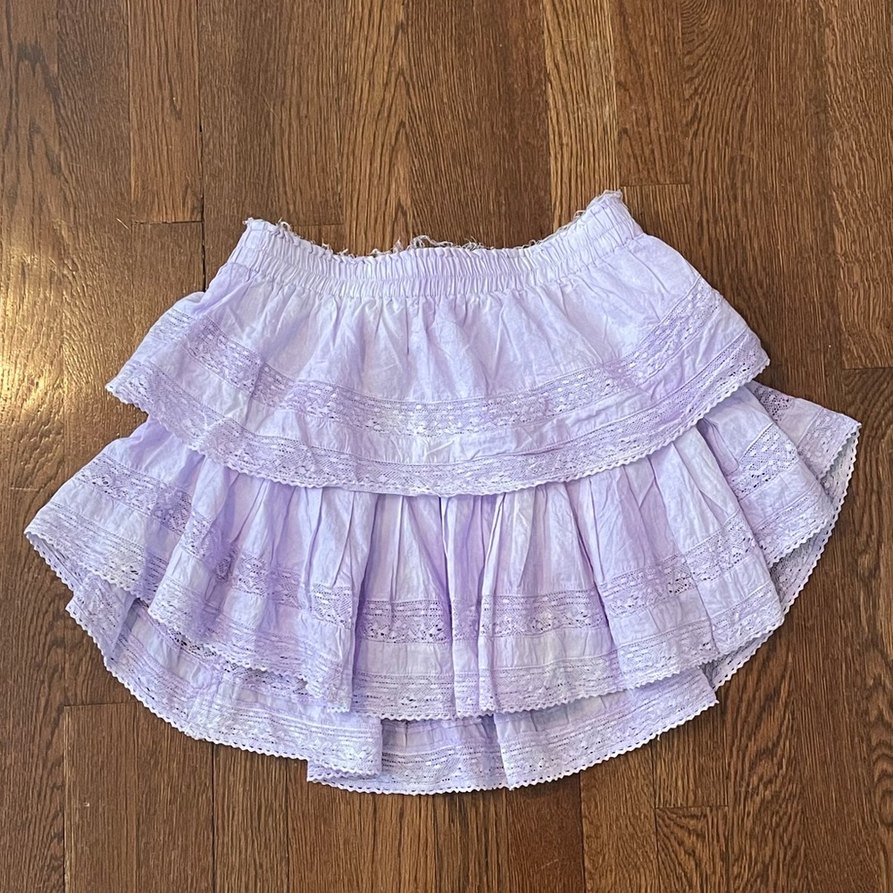 Ruffle Mini Skirt LoveShackFancy - Violet splash hand dye